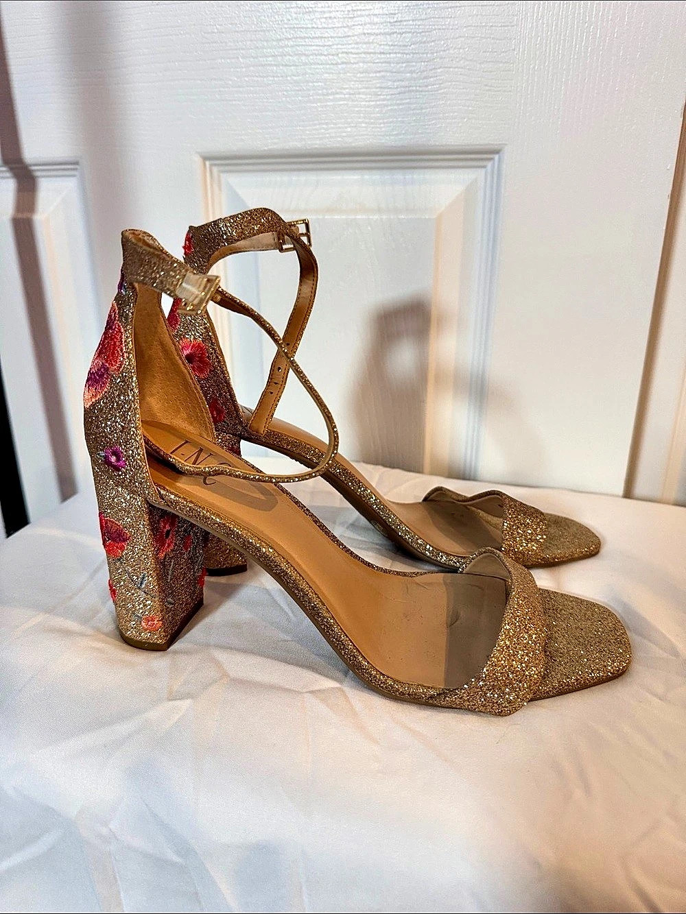 INC Floral Platform Heels in Gold
